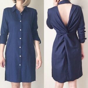 Very J Navy Backless Shirt Dress